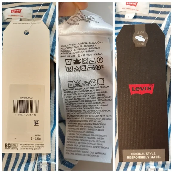 💎NWT Levi's Striped Cotton Denim Tie Top - Picture 2 of 8